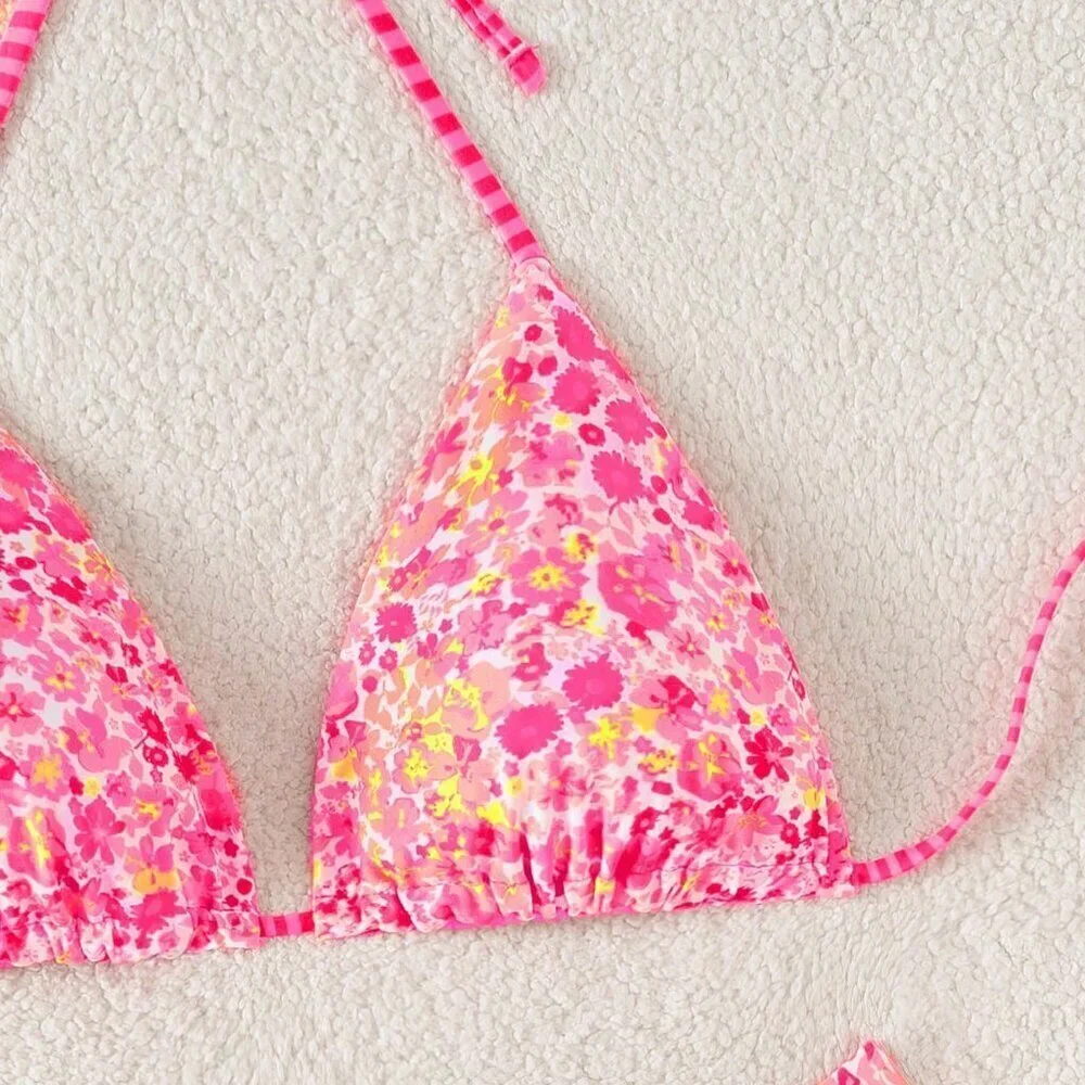 Pink Sexy Women's Reversible Print Bikini Set